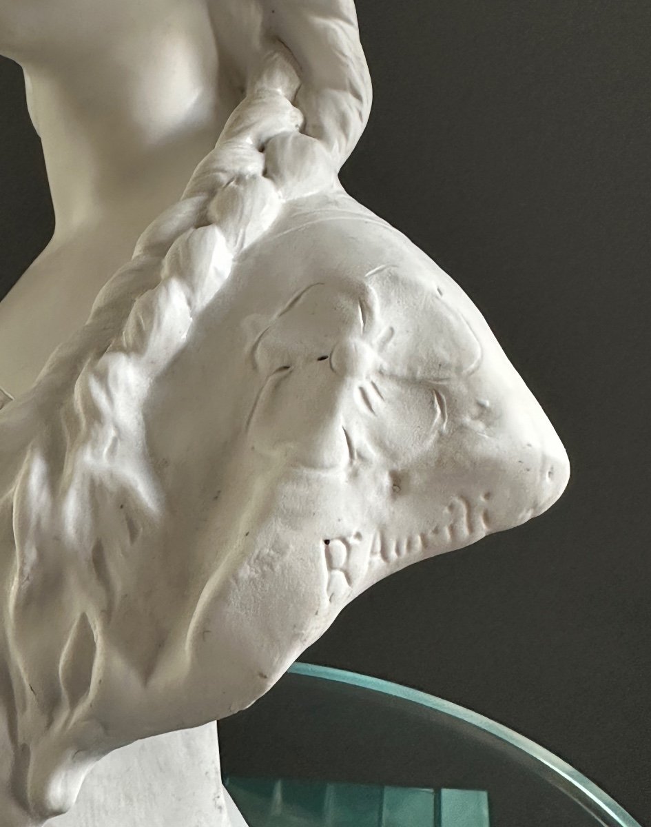 Richard Aurili, Sculpture Buste De Jeune Fille Biscuit (1834 -1914)-photo-3