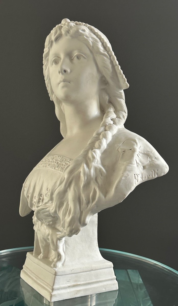 Richard Aurili, Sculpture Buste De Jeune Fille Biscuit (1834 -1914)-photo-6