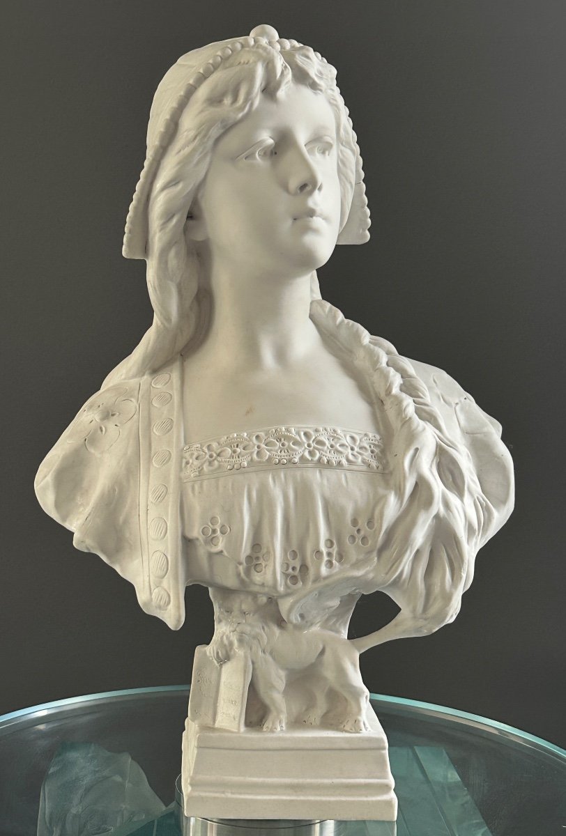 Richard Aurili, Sculpture Buste De Jeune Fille Biscuit (1834 -1914)