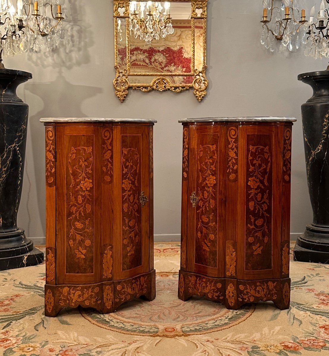 Paire d'Encoignures En Marqueterie De Style Regence Epoque XVIIIème-photo-6