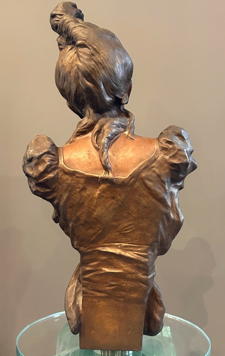 Auguste Moreau, Art Nouveau Bust Sculpture Of Young Girl Signed 19th Century-photo-6