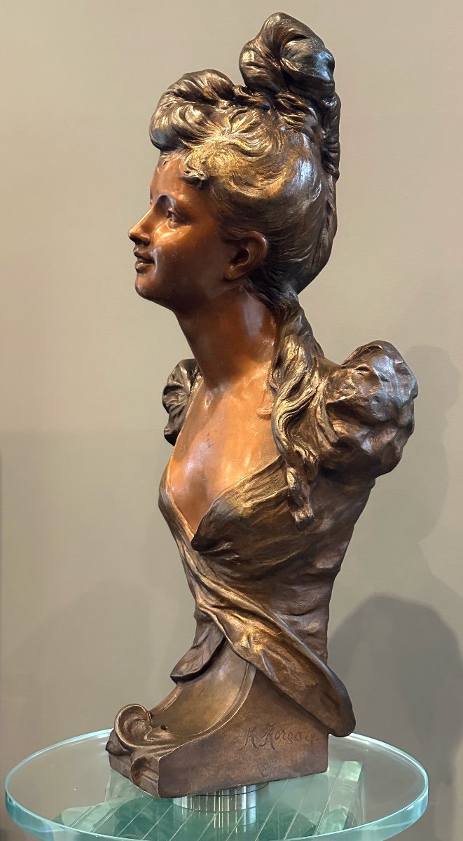 Auguste Moreau, Art Nouveau Bust Sculpture Of Young Girl Signed 19th Century-photo-7