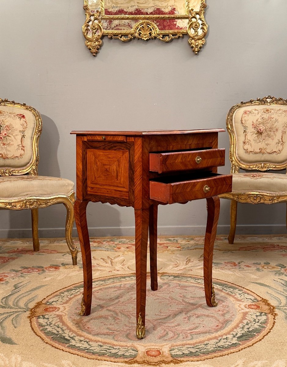 Petite Table Chiffonniere En Marqueterie d'Epoque Louis XV Vers 1730-photo-3