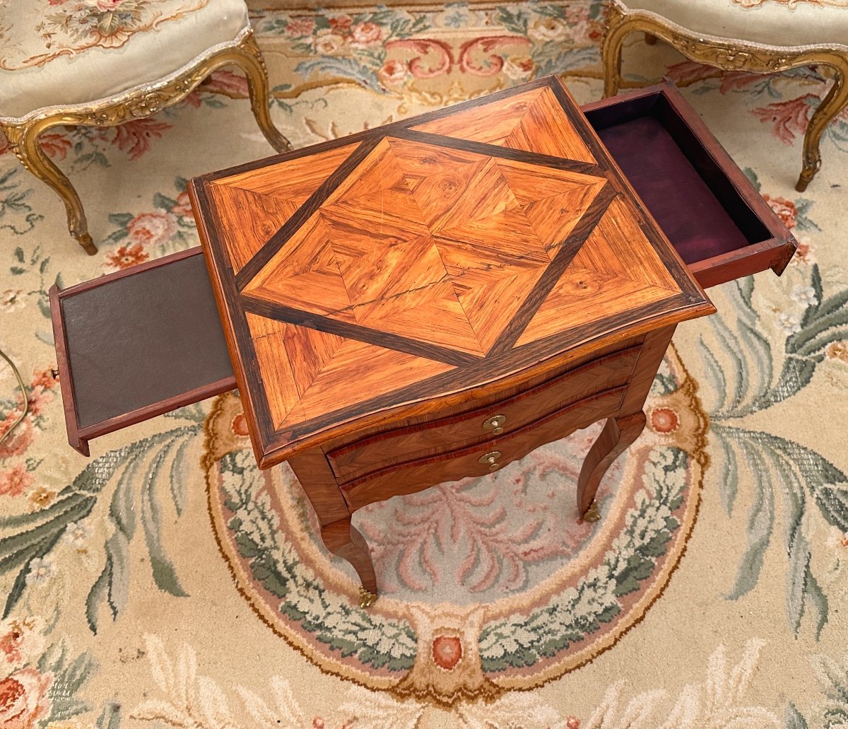 Petite Table Chiffonniere En Marqueterie d'Epoque Louis XV Vers 1730-photo-5