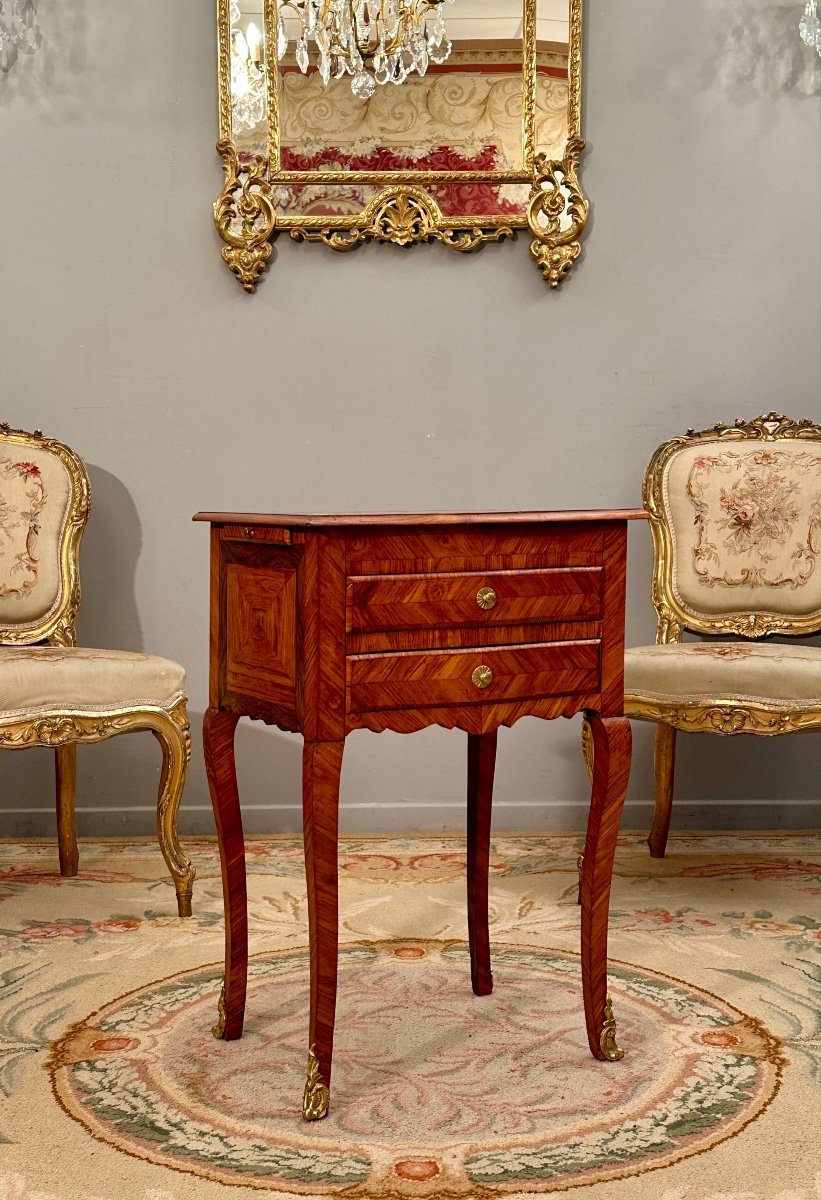 Petite Table Chiffonniere En Marqueterie d'Epoque Louis XV Vers 1730-photo-6