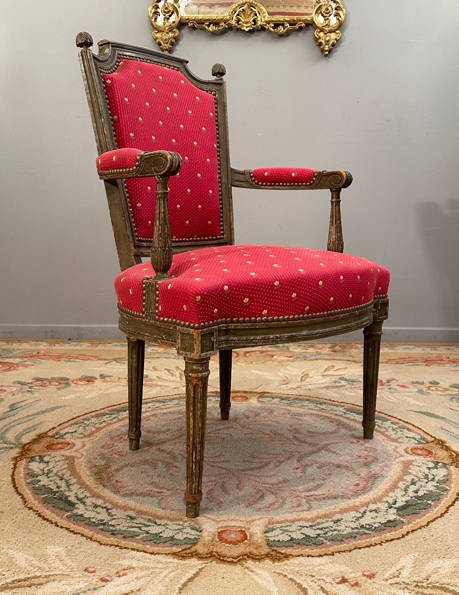 Cabriolet Armchair In Lacquered Wood, Louis XVI Period Circa 1780-photo-3