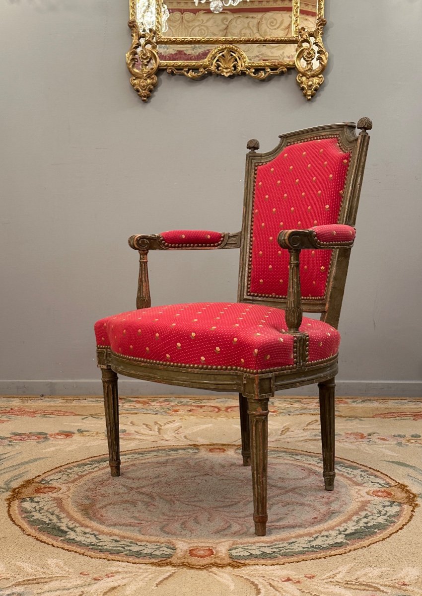 Cabriolet Armchair In Lacquered Wood, Louis XVI Period Circa 1780-photo-4