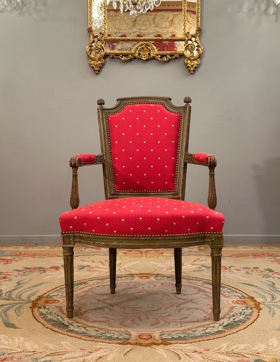 Cabriolet Armchair In Lacquered Wood, Louis XVI Period Circa 1780