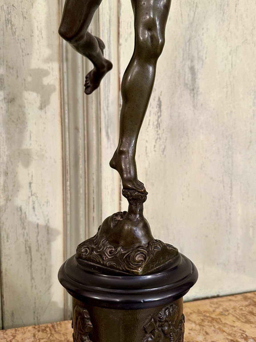 Jean De Bologne d'Après , Paire De Sculptures En Bronze Mercure Renommée XIXème (H82cm)-photo-1