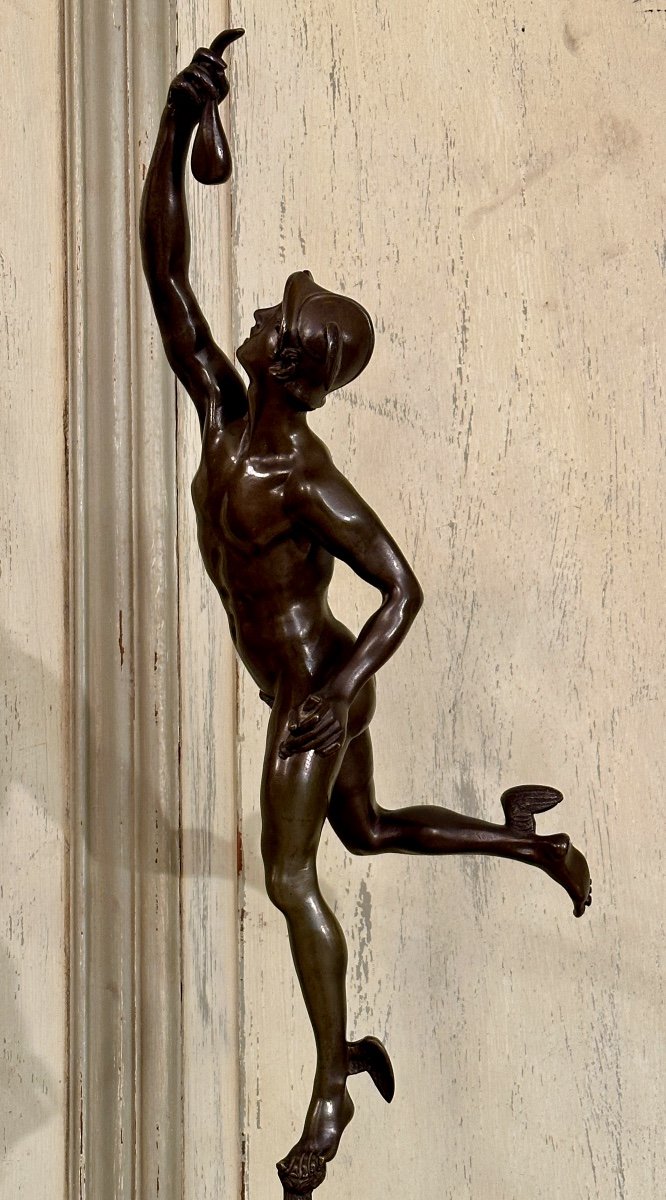 Jean De Bologne d'Après , Paire De Sculptures En Bronze Mercure Renommée XIXème (H82cm)-photo-4