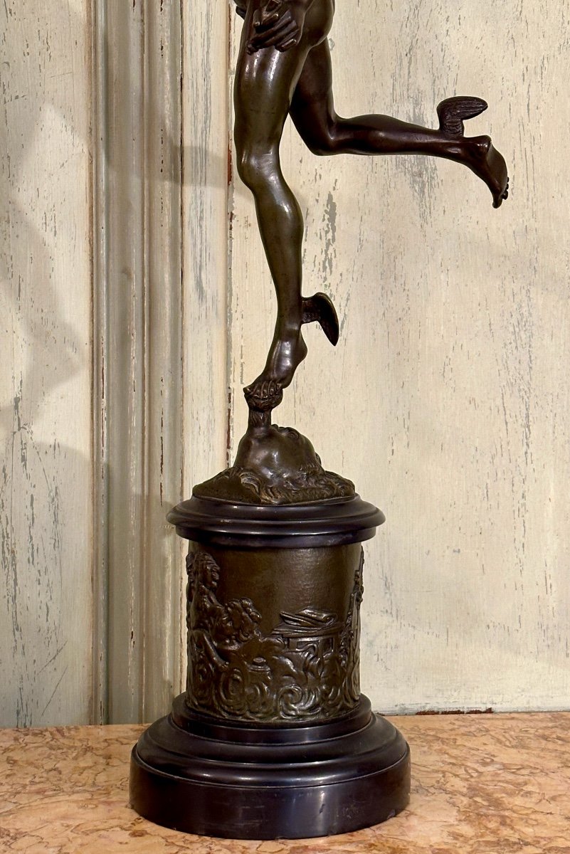 Jean De Bologne d'Après , Paire De Sculptures En Bronze Mercure Renommée XIXème (H82cm)-photo-5