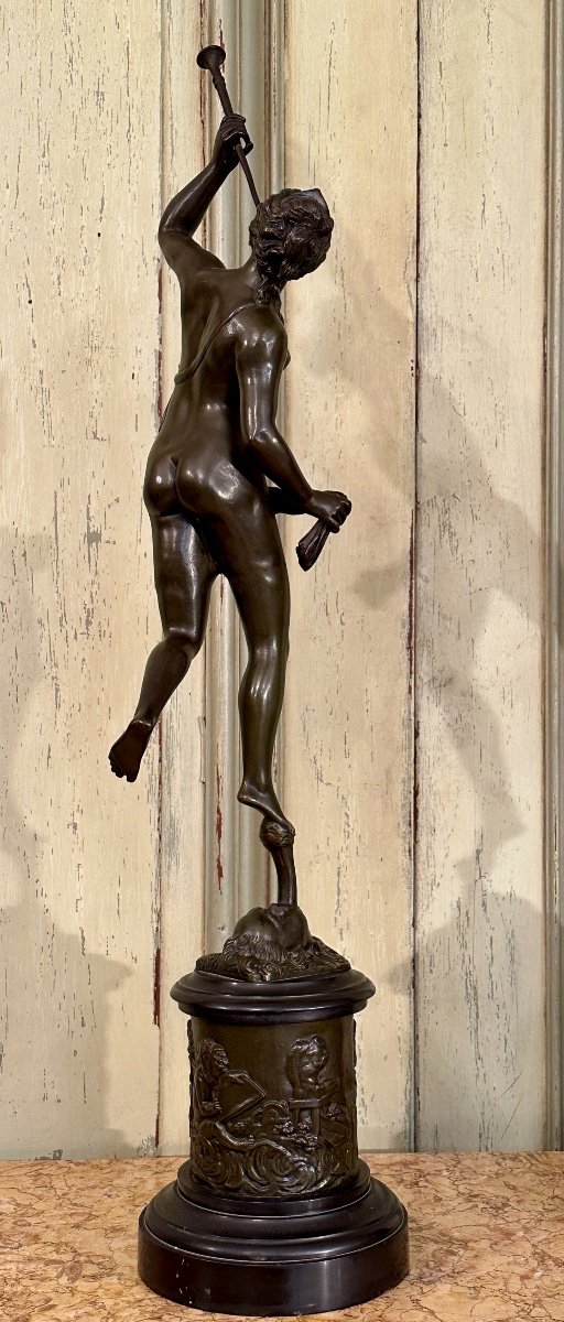 Jean De Bologne d'Après , Paire De Sculptures En Bronze Mercure Renommée XIXème (H82cm)-photo-6