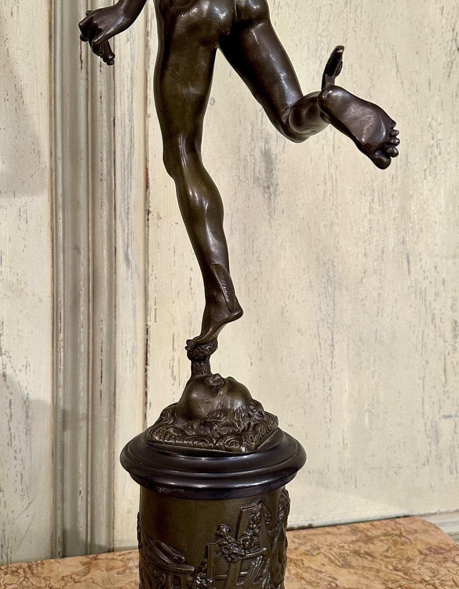 Jean De Bologne d'Après , Paire De Sculptures En Bronze Mercure Renommée XIXème (H82cm)-photo-7