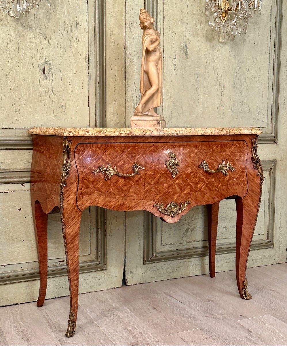 Commode Perruquière De Style Louis XV En Marqueterie XIXème-photo-2