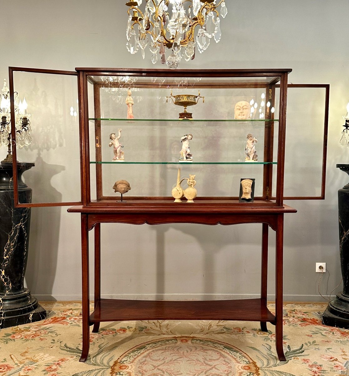 Rare Collector Museum Exhibition Showcase In Mahogany Art Nouveau Period Circa 1890-photo-7