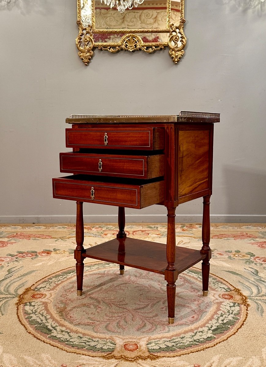 Petite Table Chiffonniere En Acajou d'Epoque Louis XVI Vers 1780-photo-2