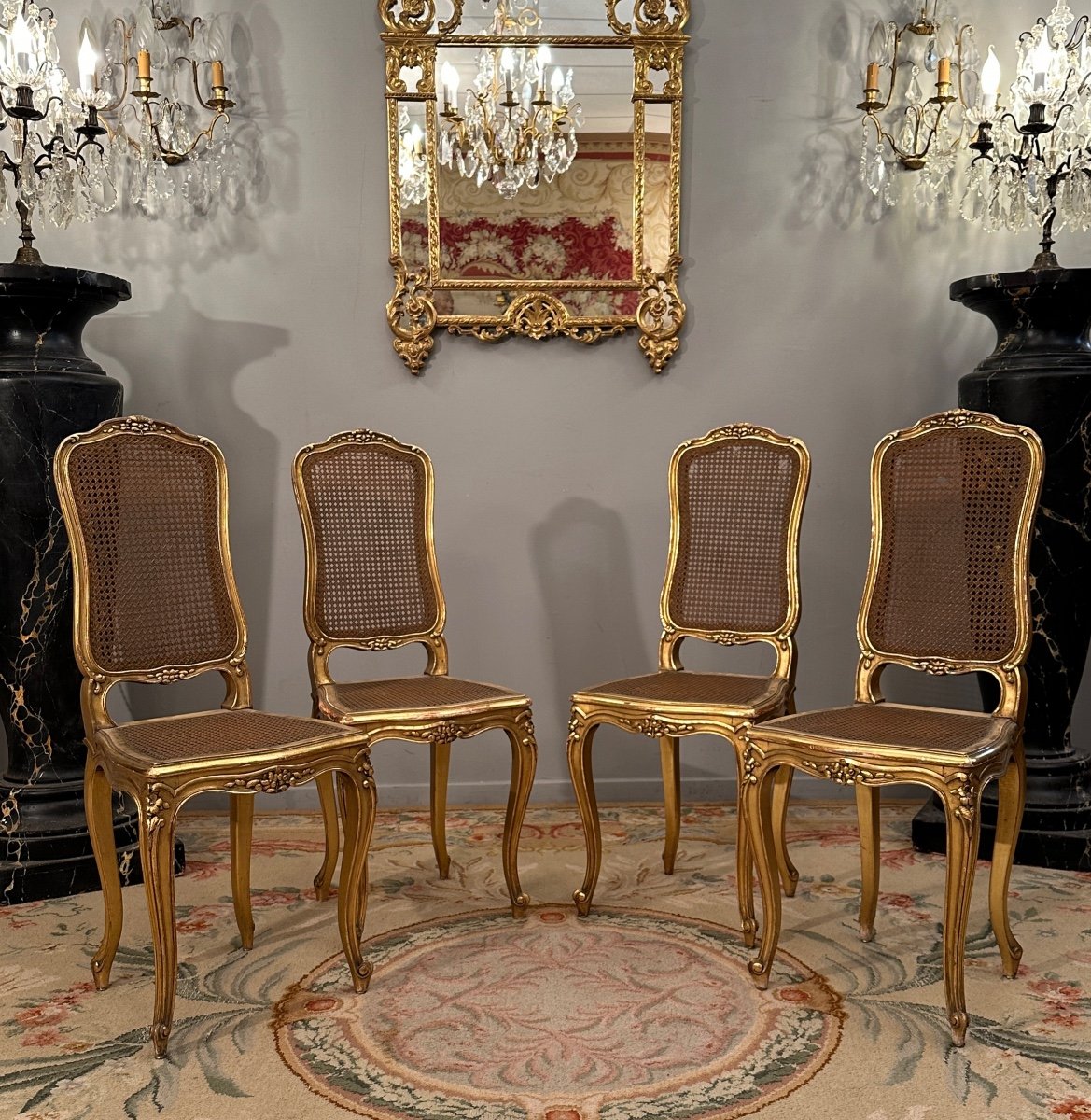 Suite De 4 Chaises De Musiciens En Bois Doré d'Epoque Napoleon III-photo-2