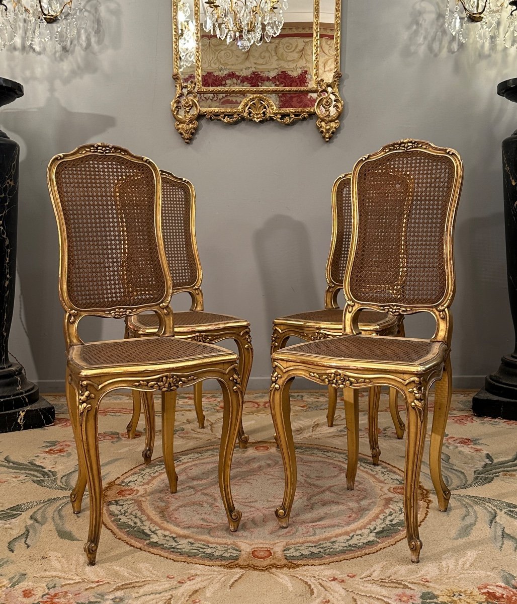 Suite De 4 Chaises De Musiciens En Bois Doré d'Epoque Napoleon III-photo-4