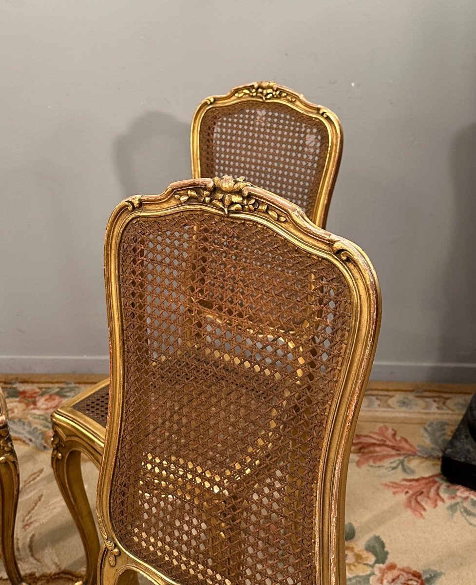 Suite De 4 Chaises De Musiciens En Bois Doré d'Epoque Napoleon III-photo-1