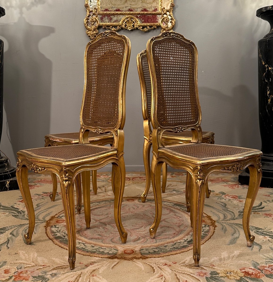 Suite De 4 Chaises De Musiciens En Bois Doré d'Epoque Napoleon III-photo-2