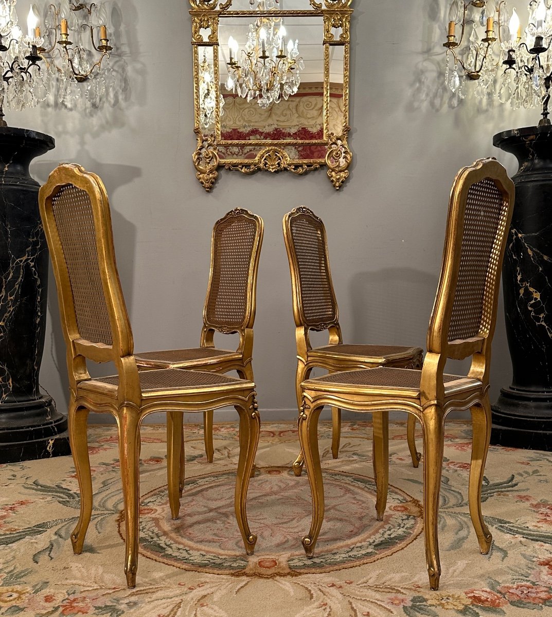 Suite De 4 Chaises De Musiciens En Bois Doré d'Epoque Napoleon III-photo-4