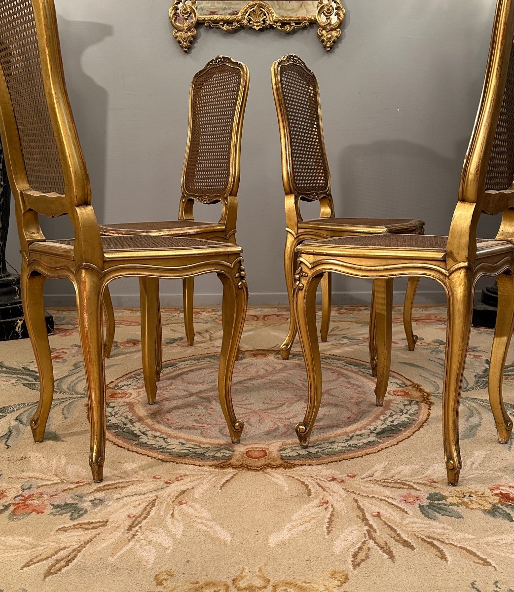 Suite De 4 Chaises De Musiciens En Bois Doré d'Epoque Napoleon III-photo-5