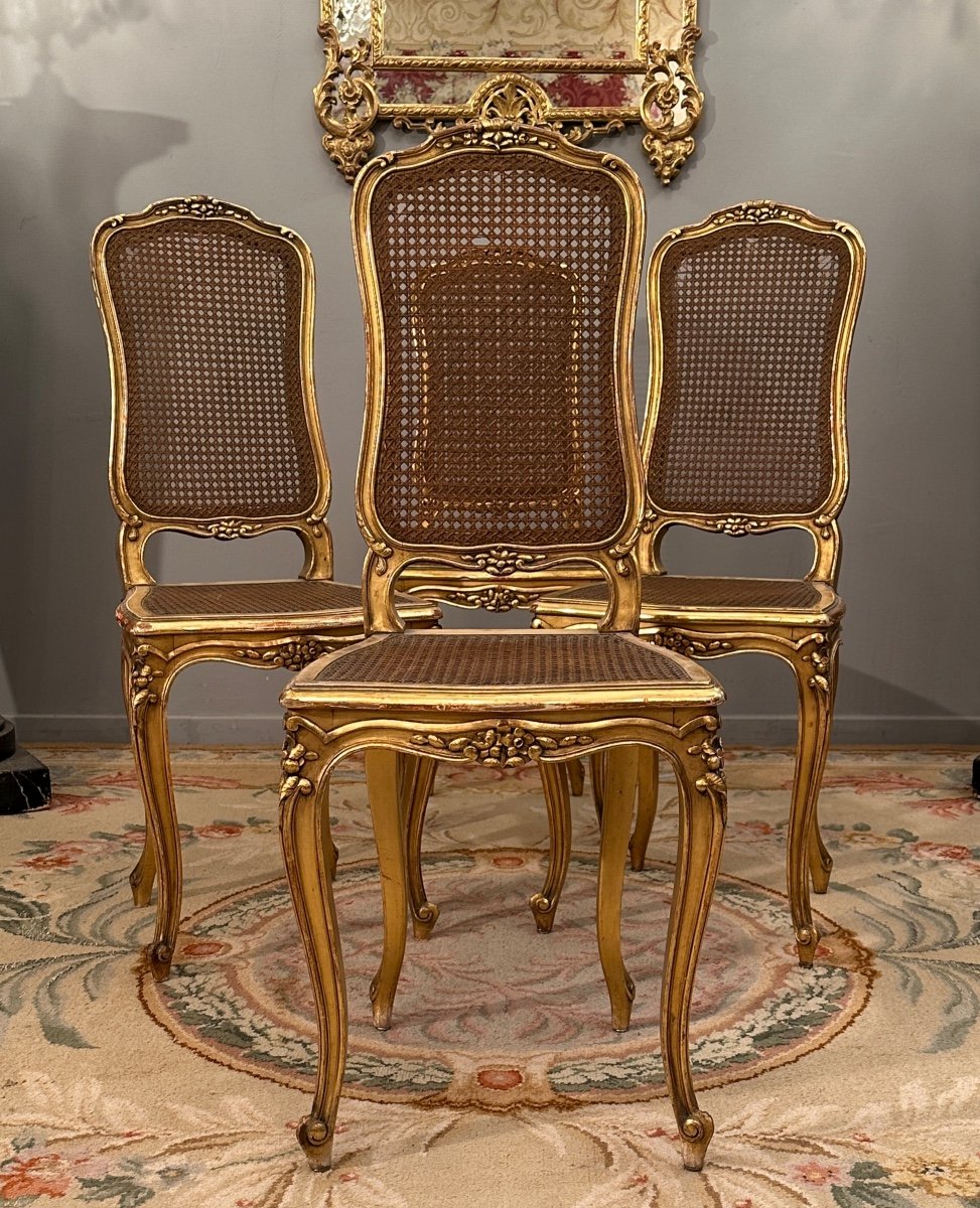 Suite De 4 Chaises De Musiciens En Bois Doré d'Epoque Napoleon III-photo-7