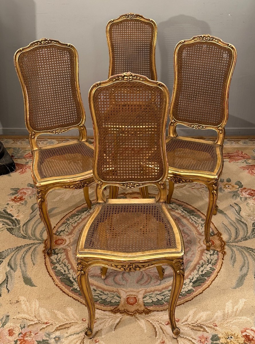 Suite De 4 Chaises De Musiciens En Bois Doré d'Epoque Napoleon III-photo-8