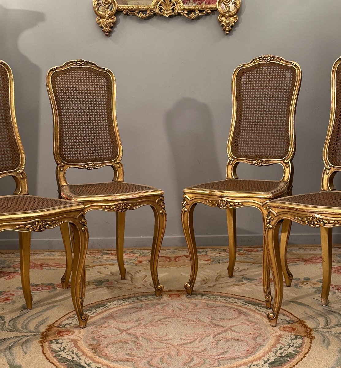 Suite De 4 Chaises De Musiciens En Bois Doré d'Epoque Napoleon III