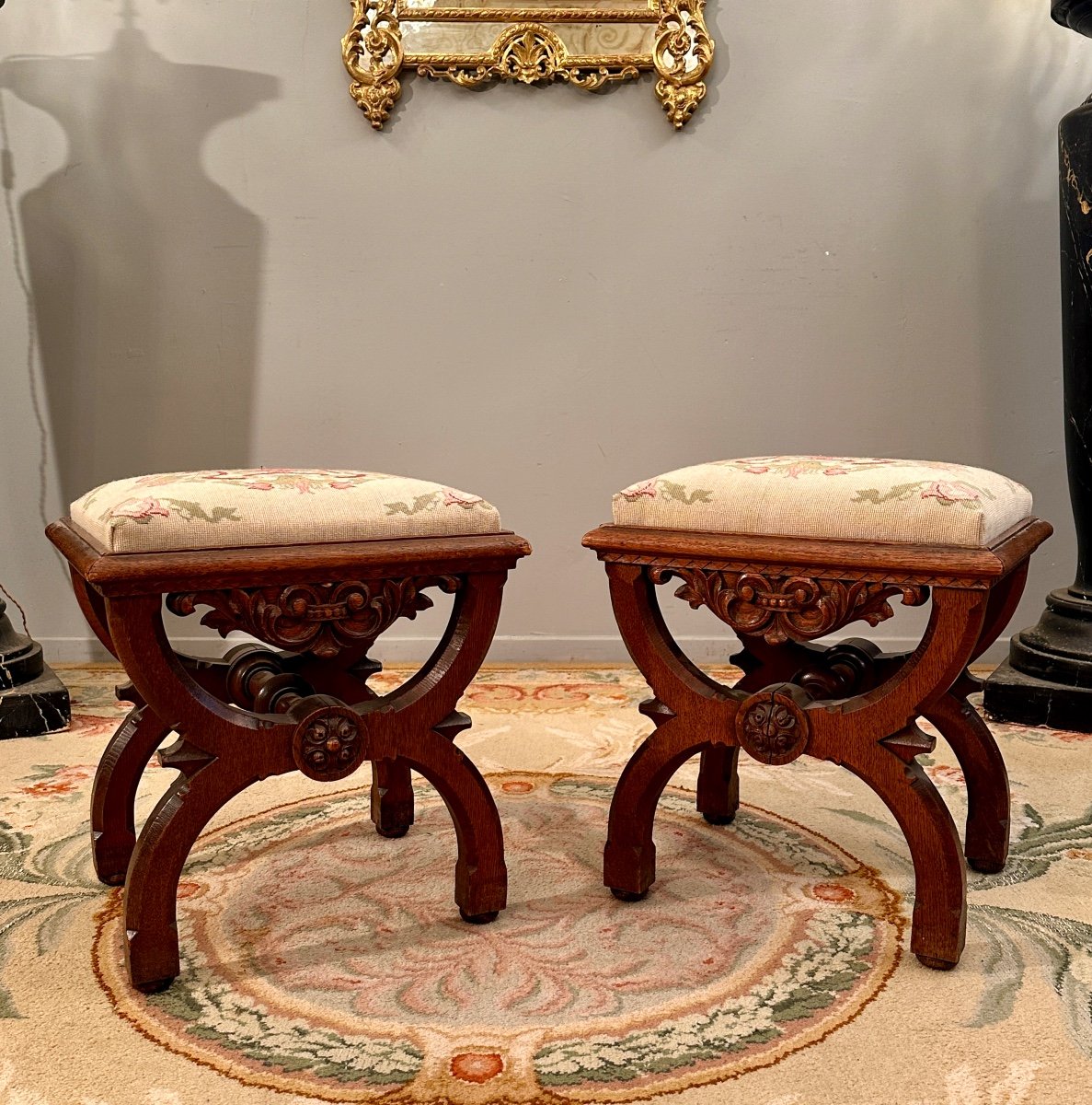Pair Of 19th Century Curule Stools-photo-2
