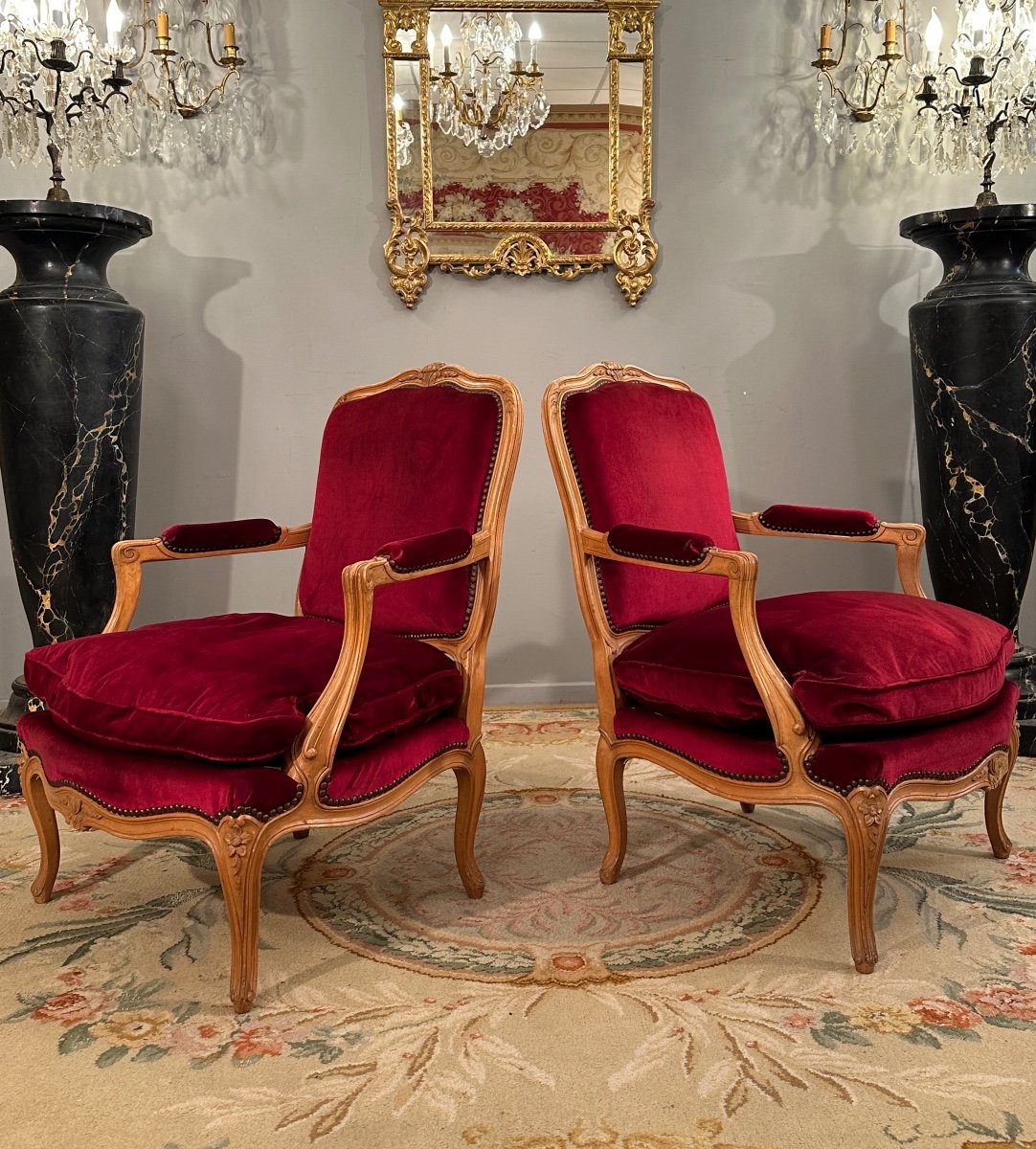 Large Pair Of Louis XV Style Armchairs Around 1900-photo-2