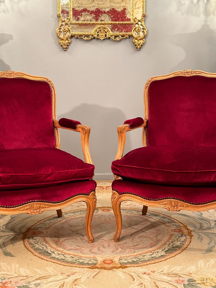Large Pair Of Louis XV Style Armchairs Around 1900-photo-3