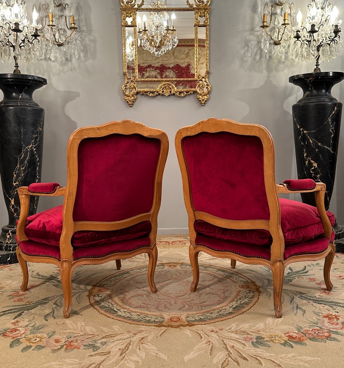 Large Pair Of Louis XV Style Armchairs Around 1900-photo-2