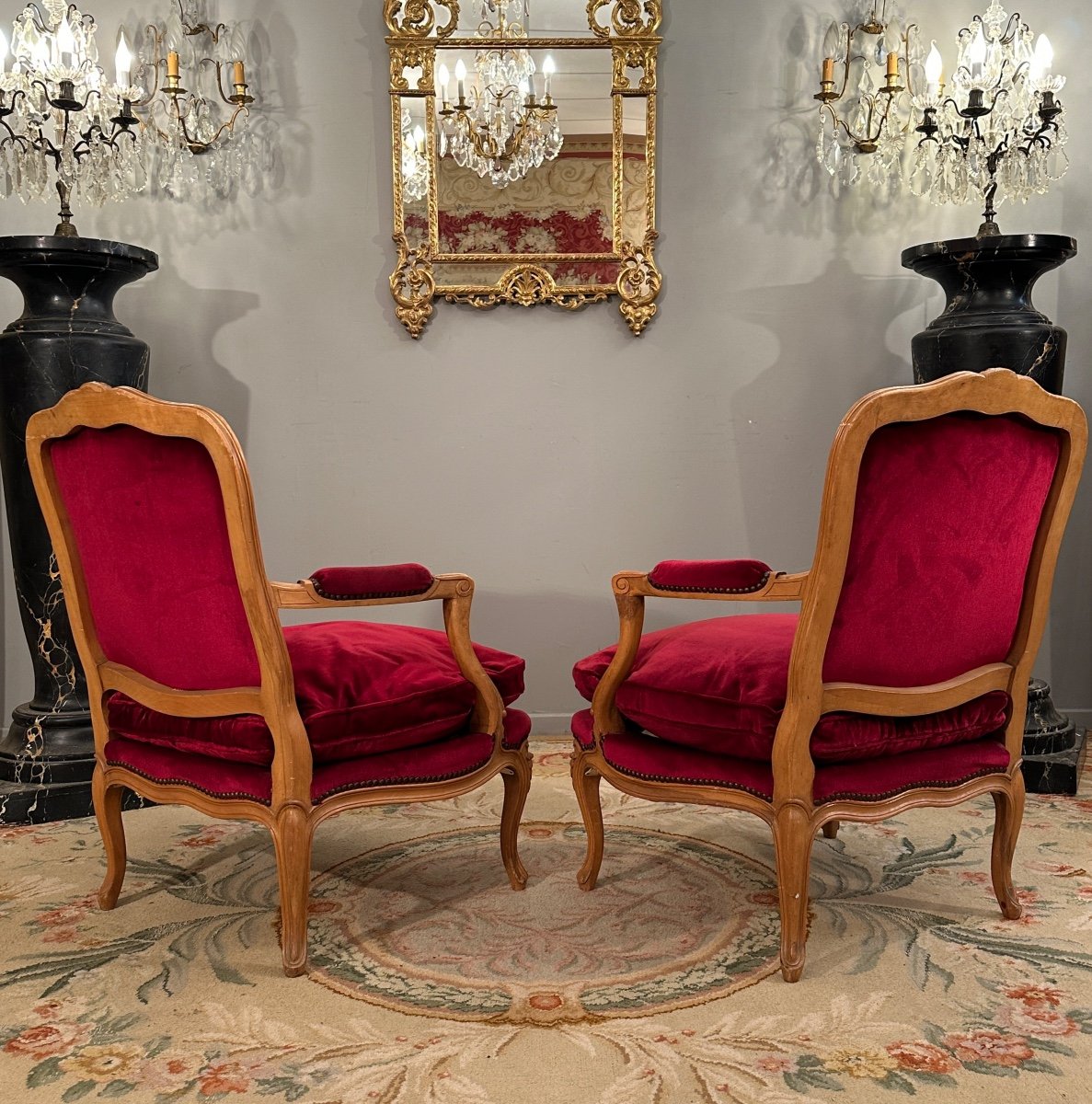 Large Pair Of Louis XV Style Armchairs Around 1900-photo-4