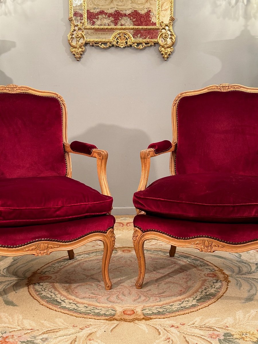 Large Pair Of Louis XV Style Armchairs Around 1900-photo-5