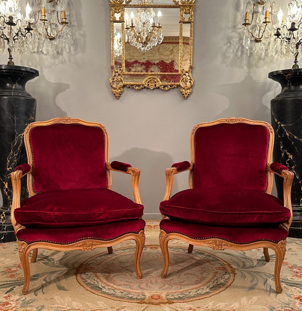 Large Pair Of Louis XV Style Armchairs Around 1900