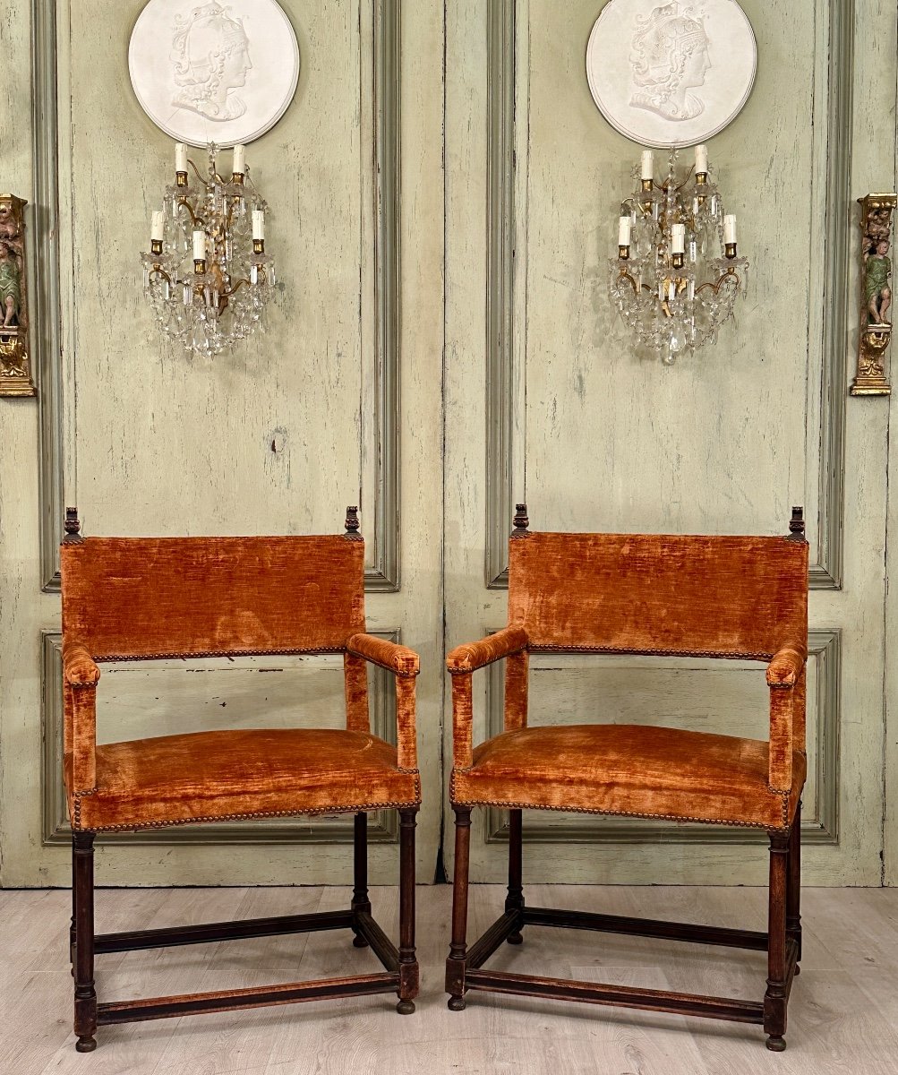 Pair Of Ceremonial Arm Chairs From Renaissance Period 16th Century-photo-2