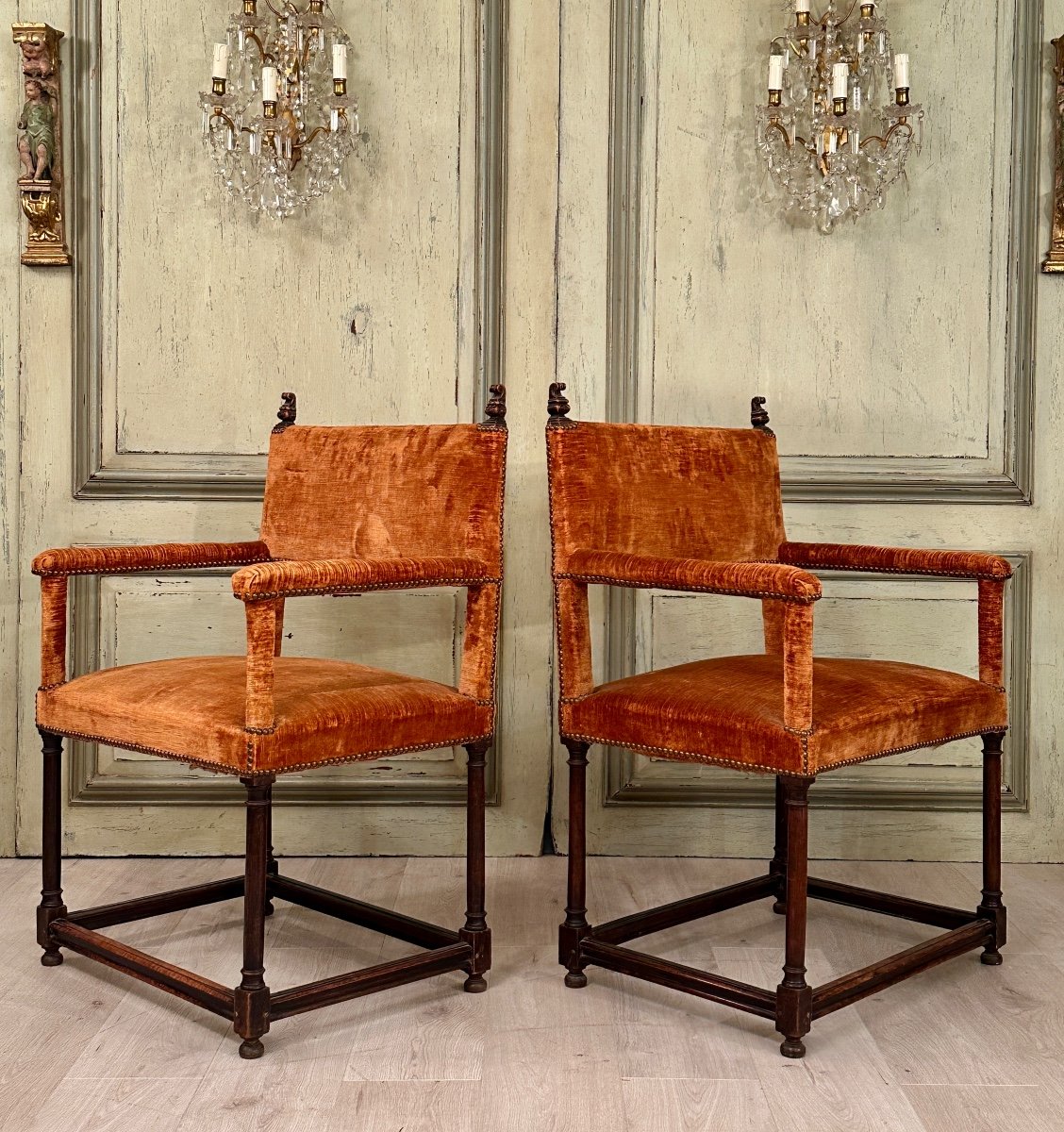 Pair Of Ceremonial Arm Chairs From Renaissance Period 16th Century-photo-3