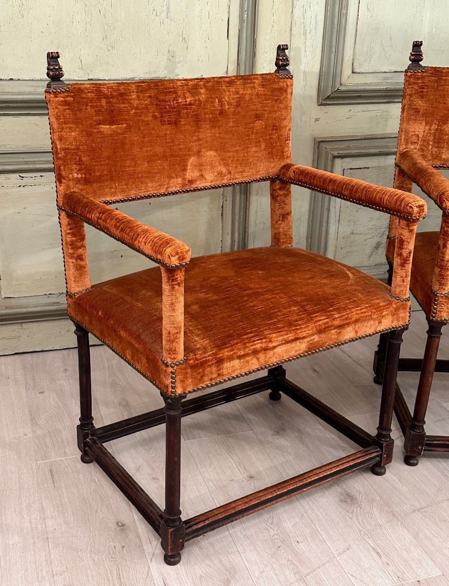 Pair Of Ceremonial Arm Chairs From Renaissance Period 16th Century-photo-4