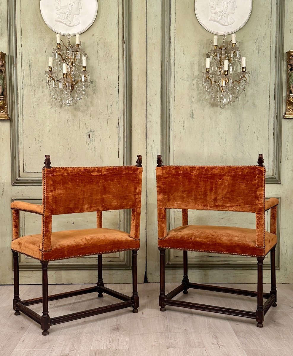 Pair Of Ceremonial Arm Chairs From Renaissance Period 16th Century-photo-1