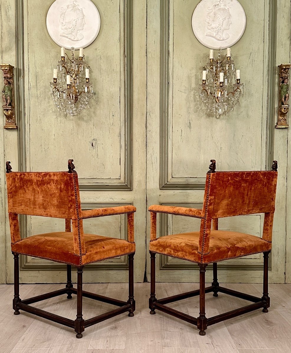 Pair Of Ceremonial Arm Chairs From Renaissance Period 16th Century-photo-2
