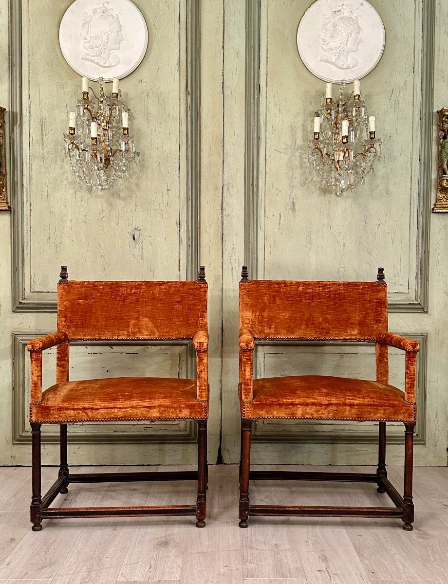 Pair Of Ceremonial Arm Chairs From Renaissance Period 16th Century-photo-4