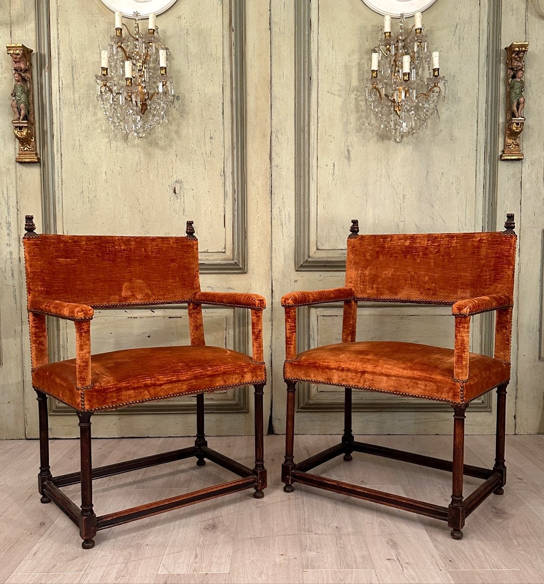 Proantic: Pair Of Ceremonial Arm Chairs From Renaissance Period 16th C