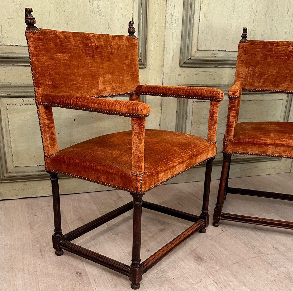 Pair Of Ceremonial Arm Chairs From Renaissance Period 16th Century-photo-7