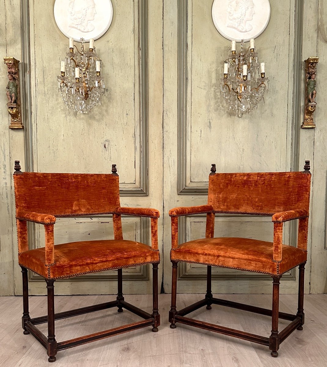 Pair Of Ceremonial Arm Chairs From Renaissance Period 16th Century