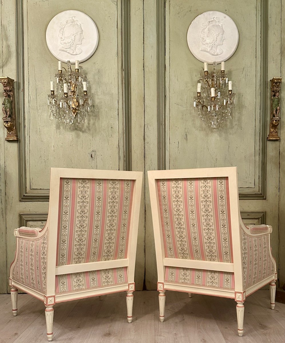 Large Pair Of Louis XVI Style Lacquered Wood Bergeres-photo-4