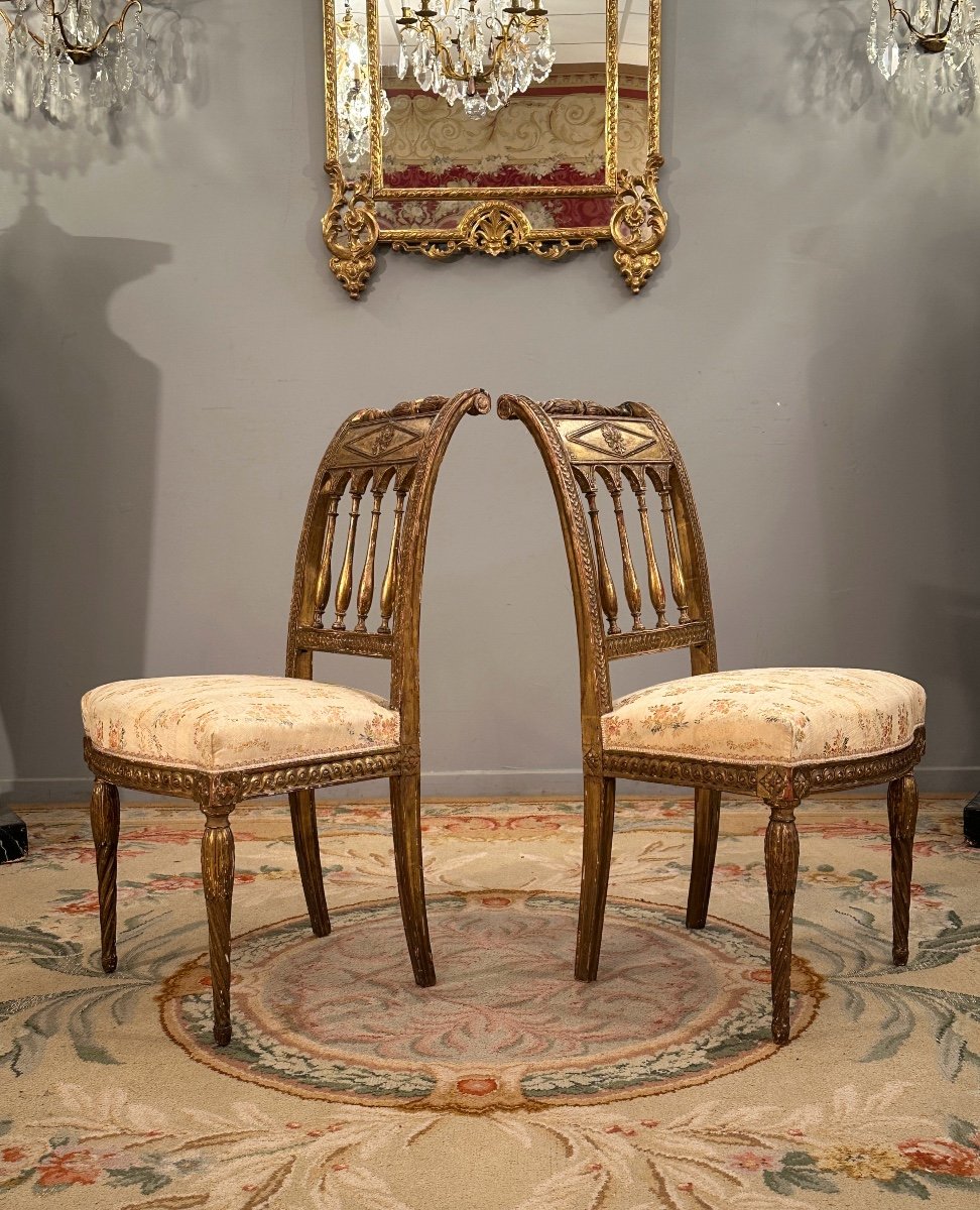 Pair Of Louis XVI Period Gilded Wood Chairs Circa 1780-photo-2