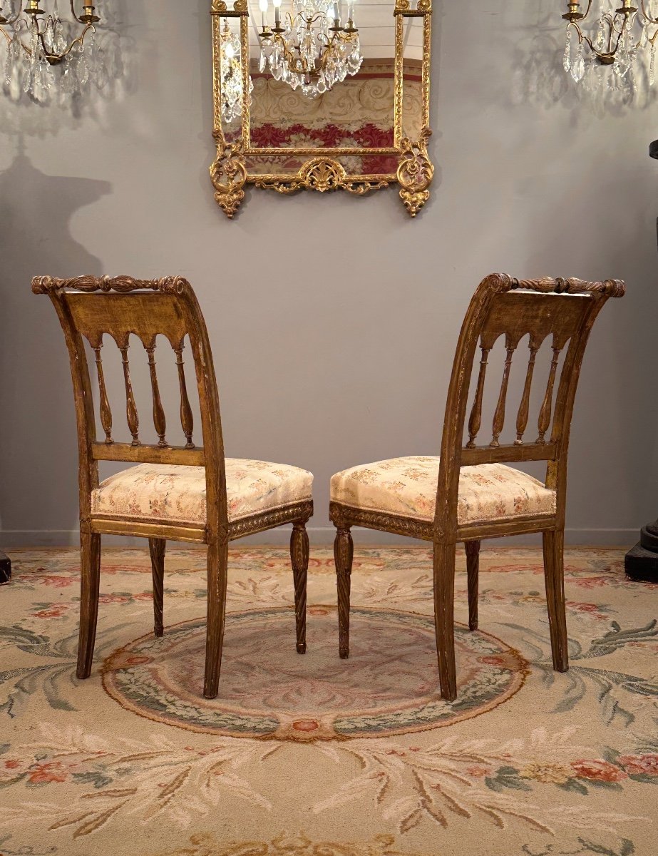 Pair Of Louis XVI Period Gilded Wood Chairs Circa 1780-photo-3