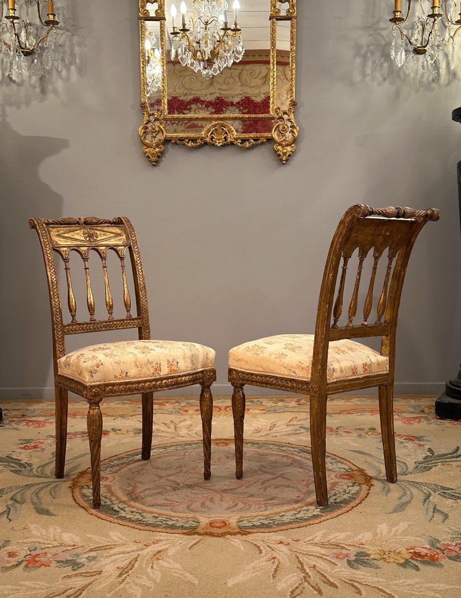 Pair Of Louis XVI Period Gilded Wood Chairs Circa 1780-photo-1