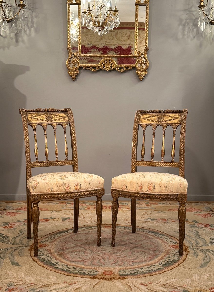 Pair Of Louis XVI Period Gilded Wood Chairs Circa 1780